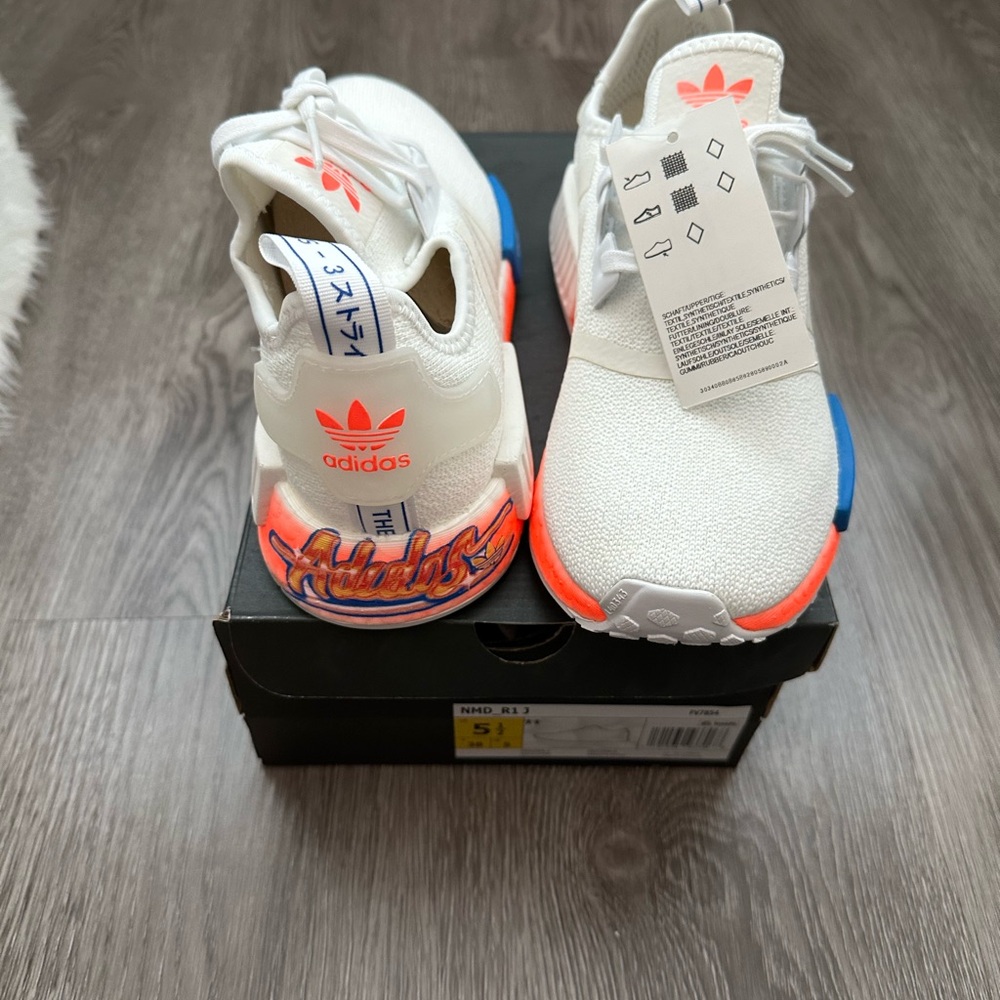 Adidas NMD_R1J  - White and Neon Orange